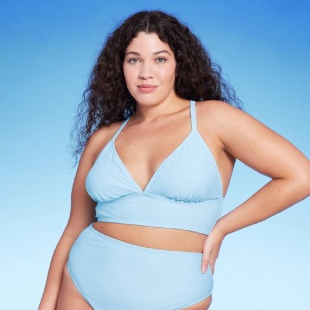 Women's Longline Lace-Up Back Bikini Top - Wild Fable™ Light Blue